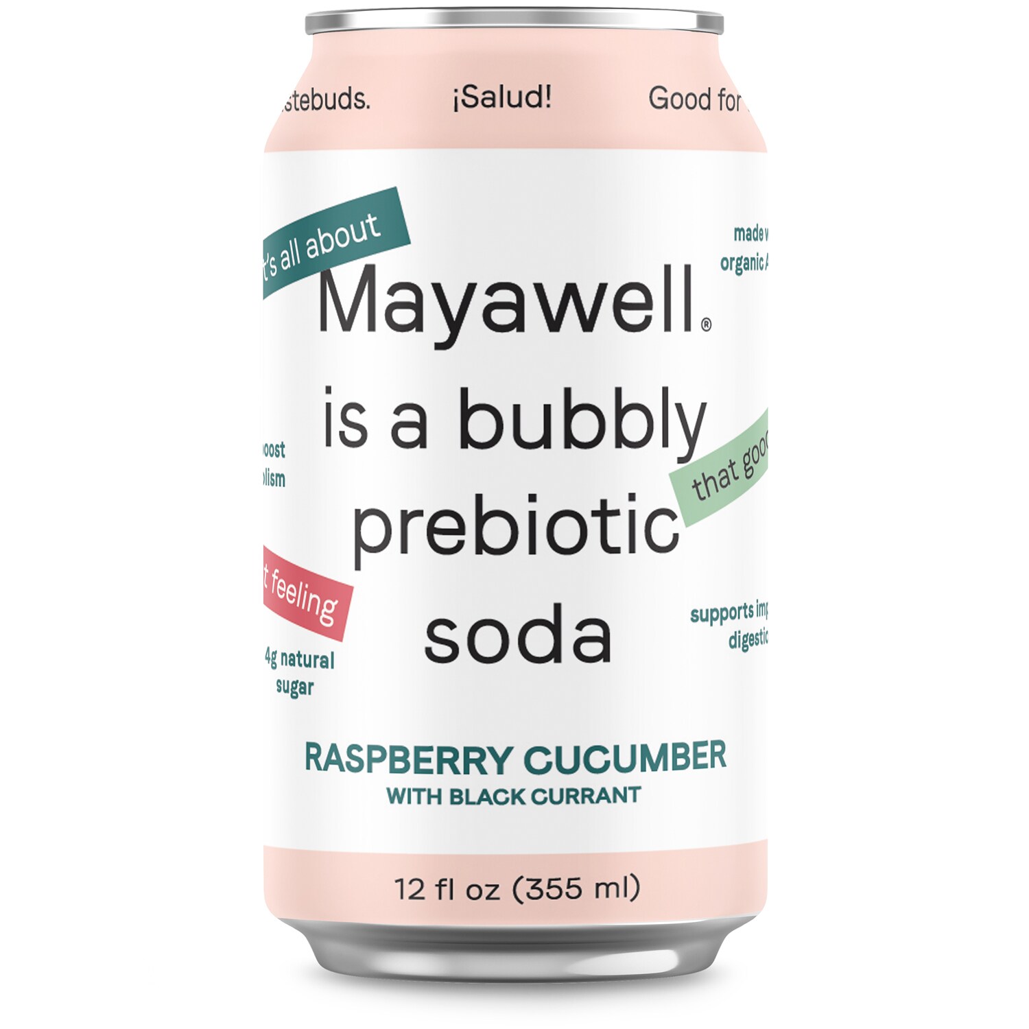 Mayawell Bubbly Prebiotic Soda, Raspberry Cucumber, Can