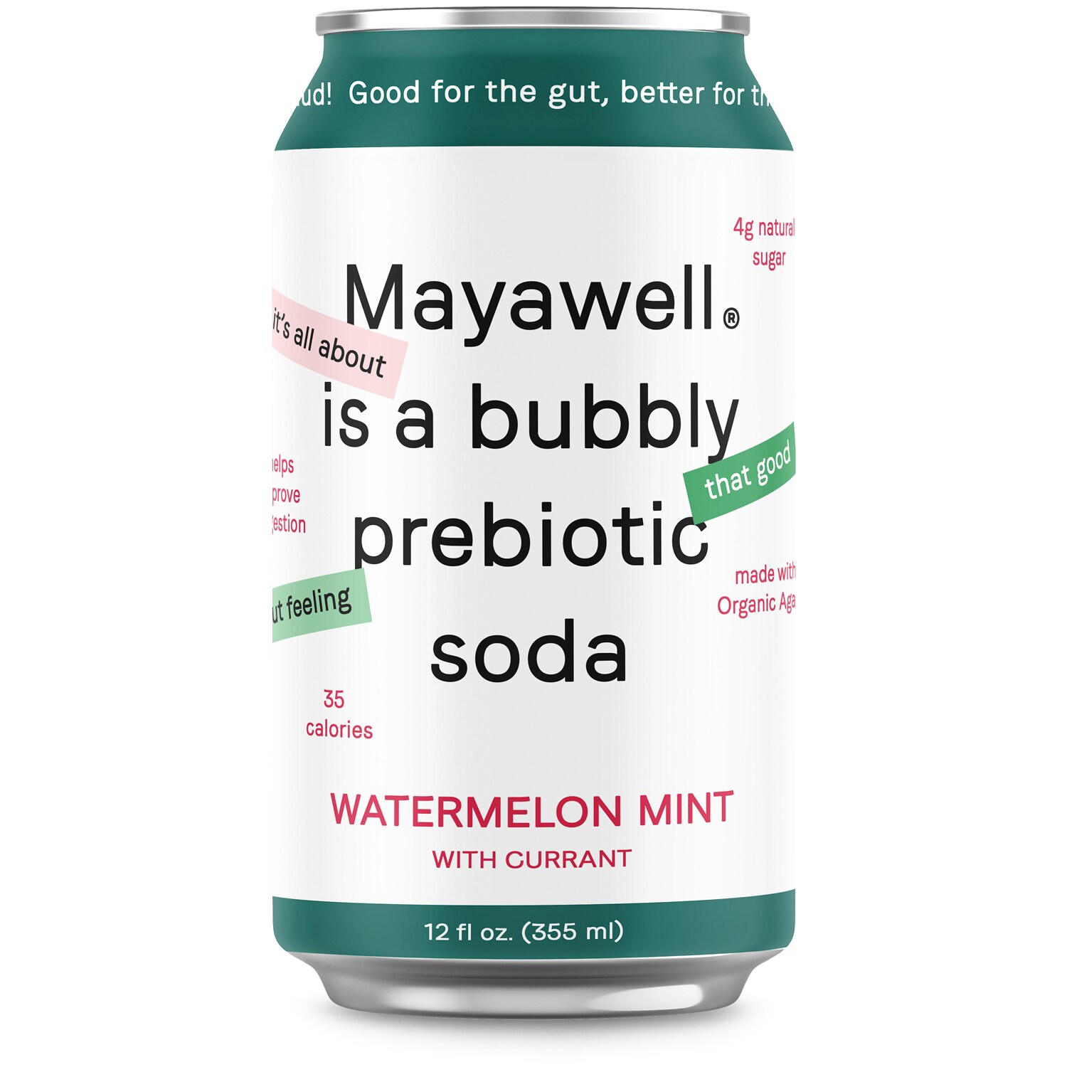 Mayawell Bubbly Prebiotic Soda, Watermelon Mint, Can