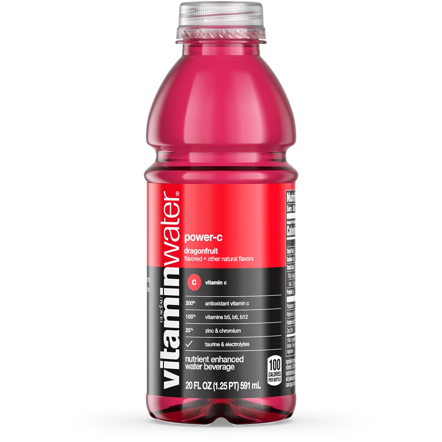 vitaminwater nutrient enhanced water beverage, power-c (dragonfruit), Plastic Bottle