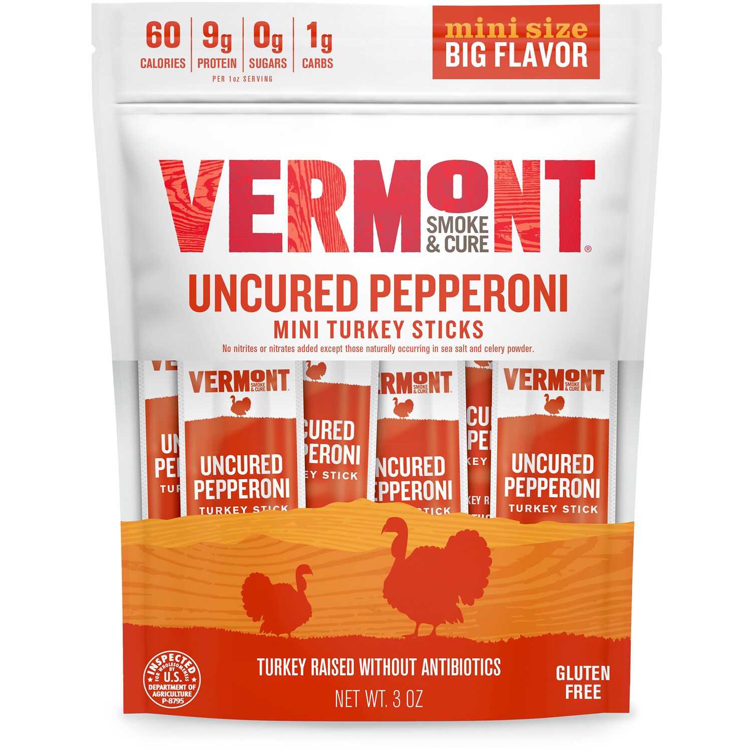 Vermont Smoke and Cure Mini Turkey Sticks, Uncured Pepperoni