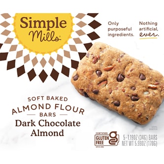 Simple Mills Soft Baked Almond Flour Bars, Dark Chocolate Almond