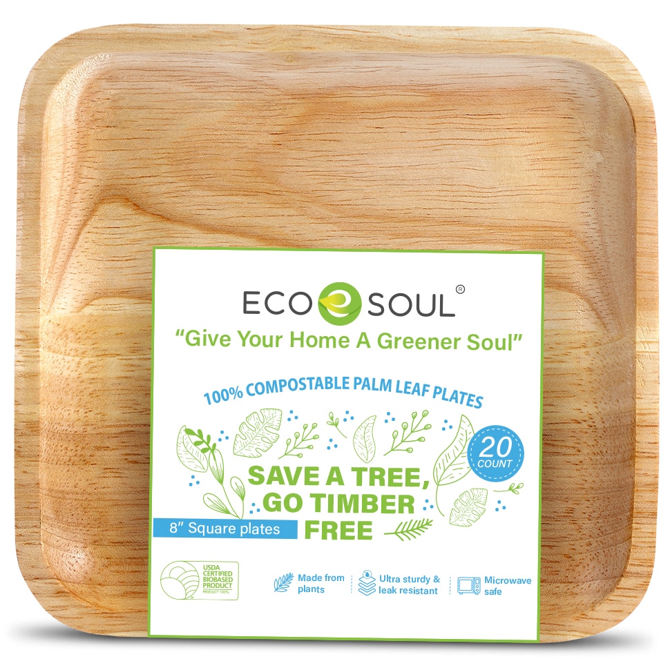 ECO SOUL 100% Compostable Square Palm Leaf Plates