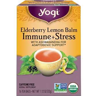 Yogi Tea Immune + Stress Tea, Elderberry Lemon Balm 