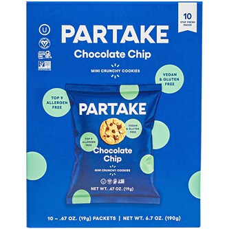 Partake Vegan & Gluten Free Crunchy Mini Cookies Snack Packs, Chocolate Chip