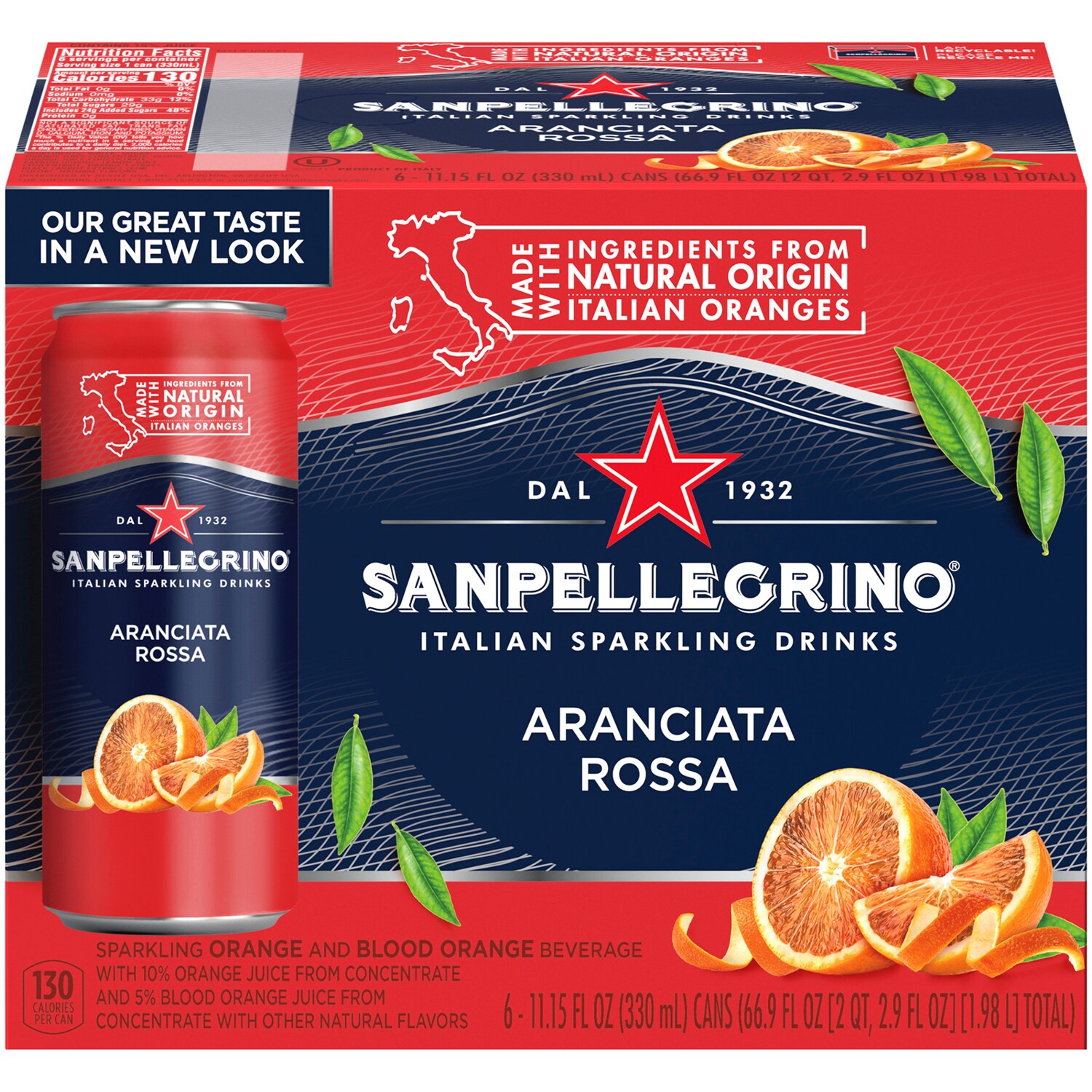 San Pellegrino Sparkling Fruit Beverage, Aranciata Rossa (Blood Orange), Cans