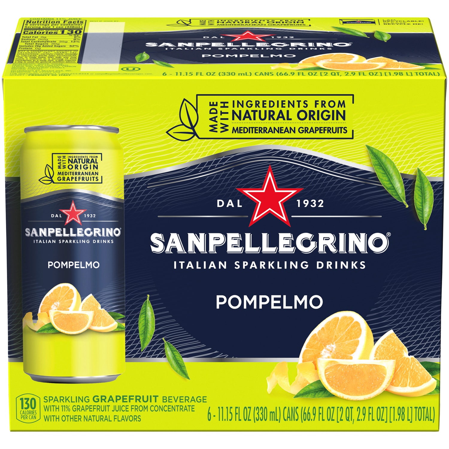 San Pellegrino Sparkling Fruit Beverage, Pompelmo (Grapefruit), Cans