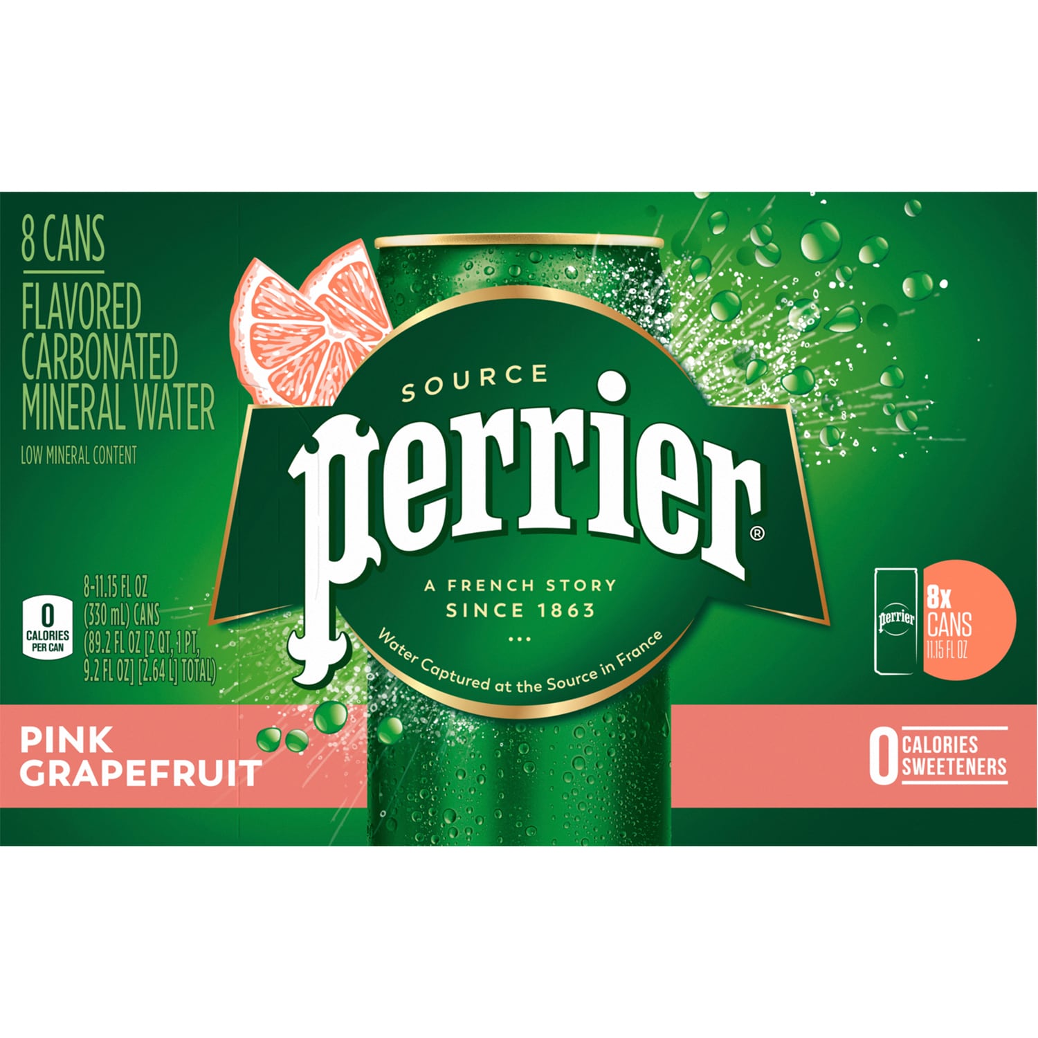 Perrier Sparkling Natural Mineral Water, Pink Grapefruit, Cans