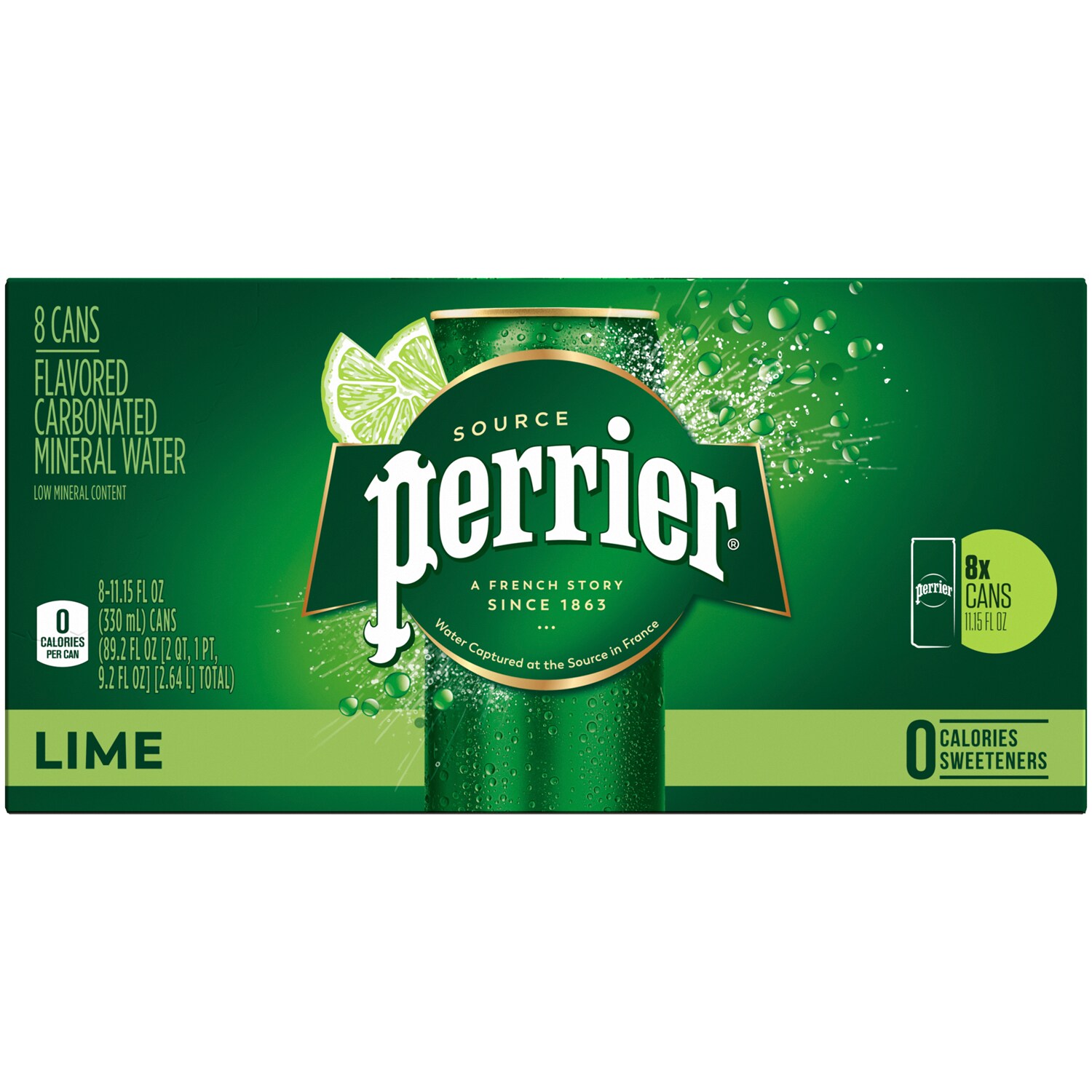 Perrier Sparkling Natural Mineral Water, Lime, Cans