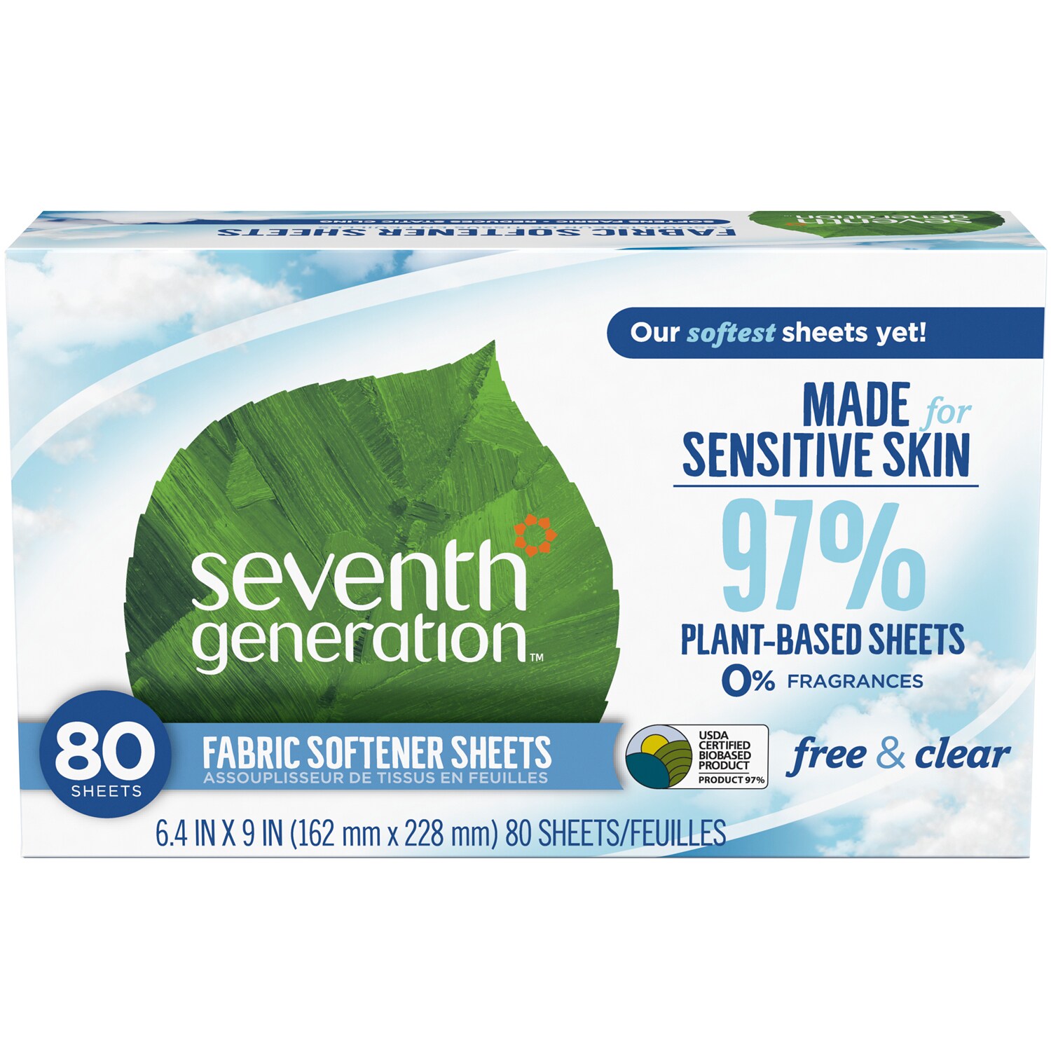 Seventh Generation Natural Fabric Softener Sheets, Free and Clear