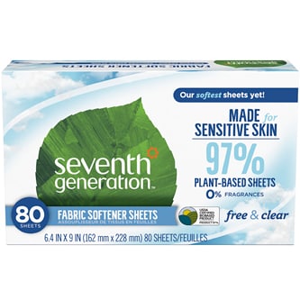 Seventh Generation Natural Fabric Softener Sheets, Free and Clear