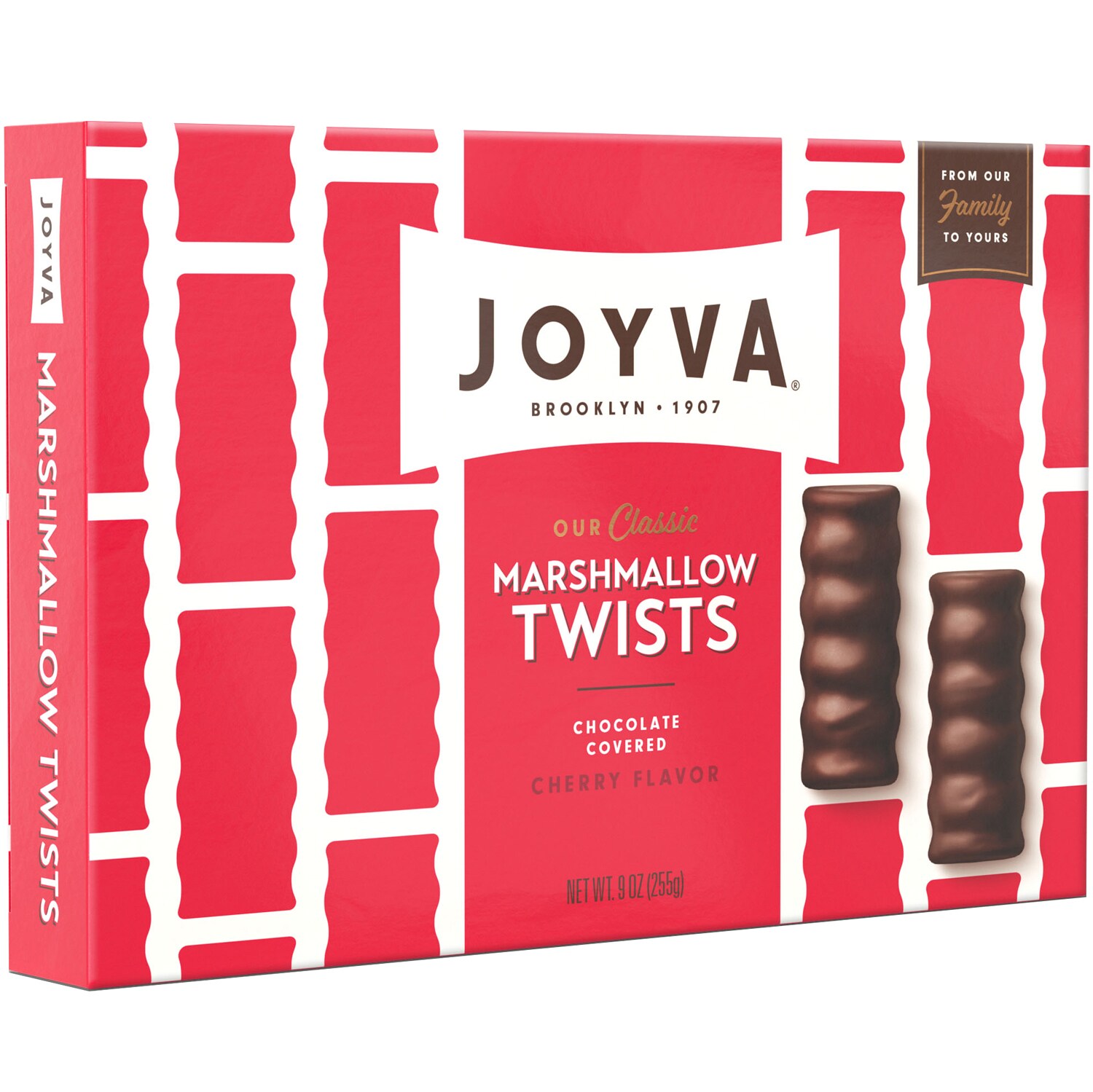 Joyva Chocolate Covered Marshmallow Twists, Cherry Flavored