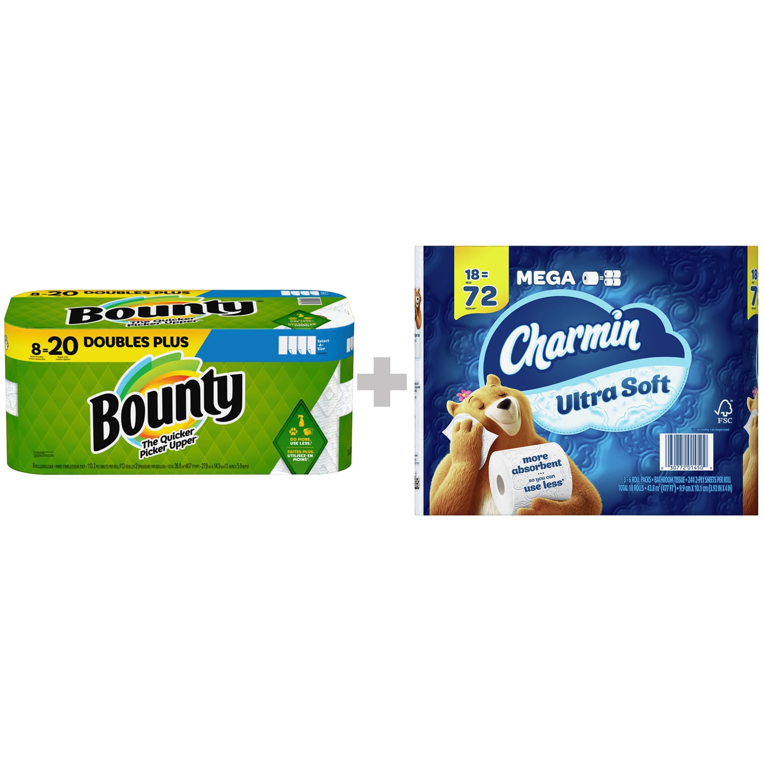 Save a Bundle with Bounty Paper Towels, 8 Doubles and Choice of Charmin Bathroom Tissue, 18 Mega Rolls