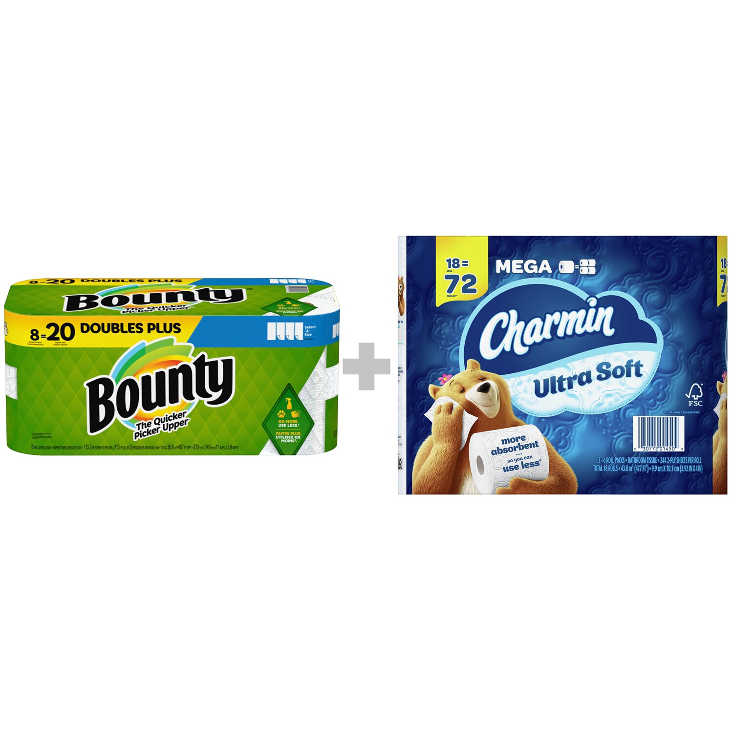 Save a Bundle with Bounty Paper Towels, 8 Doubles and Choice of Charmin Bathroom Tissue, 18 Mega Rolls