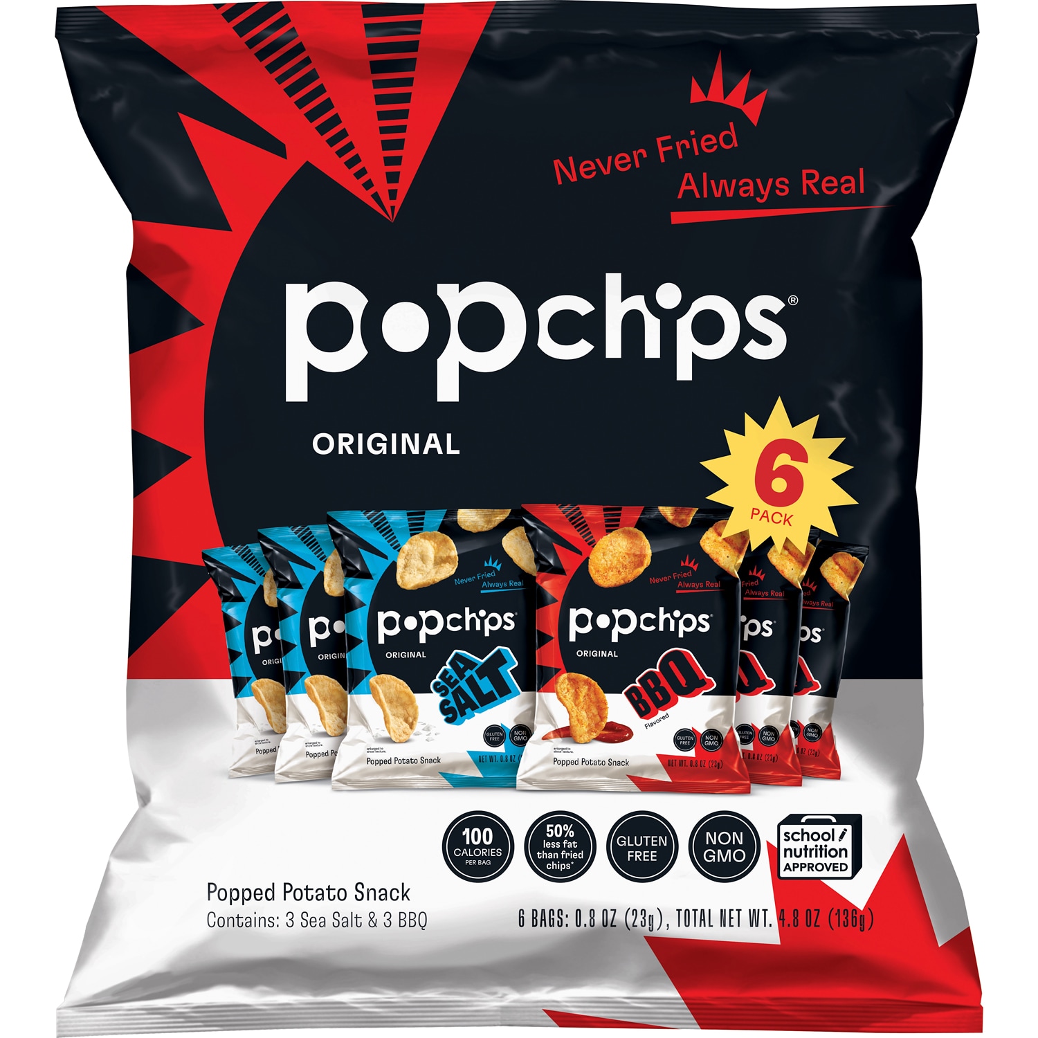 Popchips Potato Popped Chip Snack, Barbeque and Original Variety Pack
