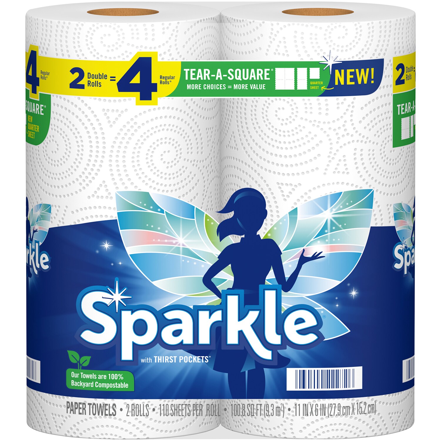 Sparkle Paper Towels, Double Rolls, Tear-A-Square
