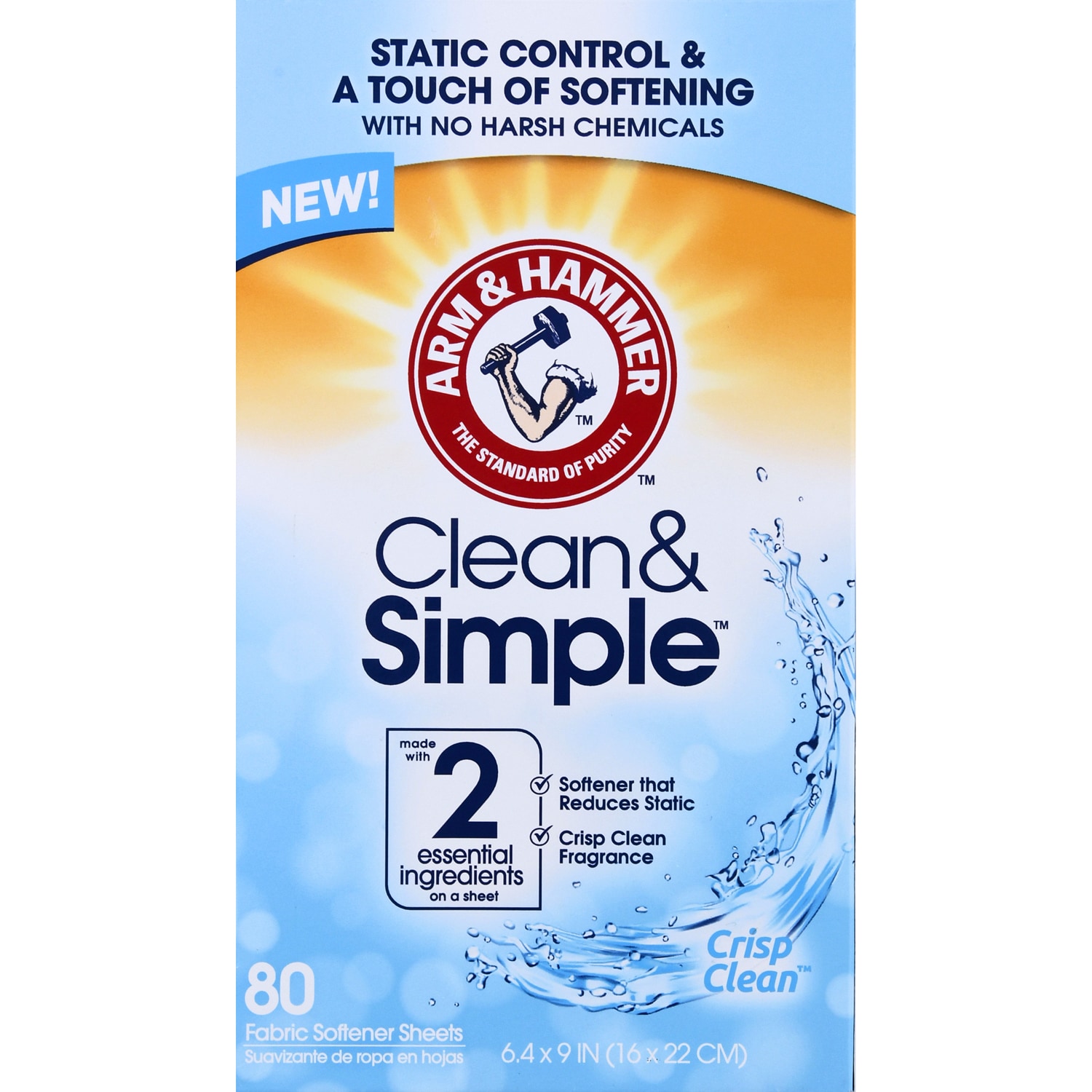 Arm & Hammer Clean & Simple Fabric Softener Sheets, Crisp Clean