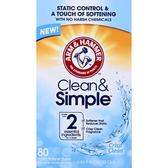 Arm & Hammer Clean & Simple Fabric Softener Sheets, Crisp Clean