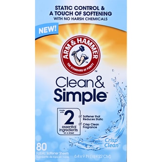 Arm & Hammer Clean & Simple Fabric Softener Sheets, Crisp Clean