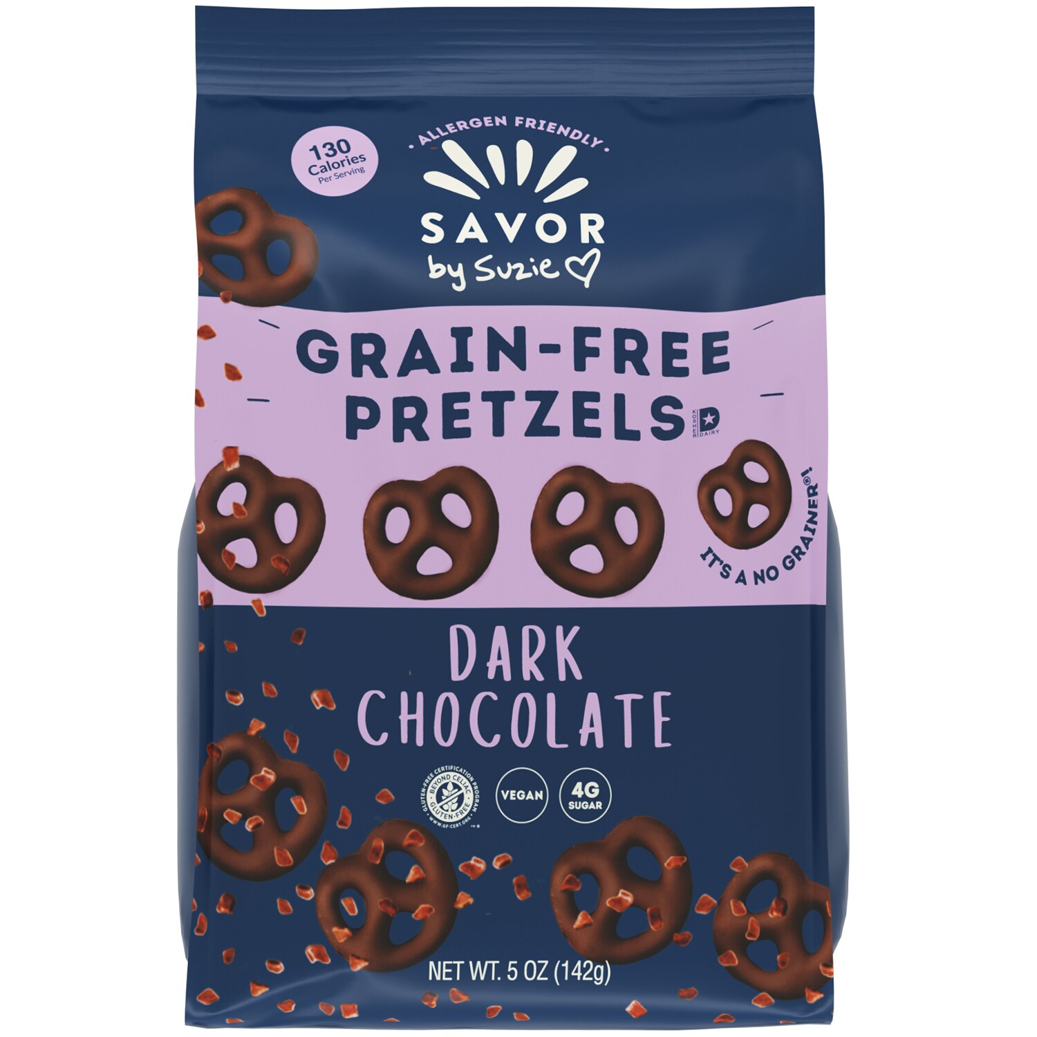 Savor by Suzie Grain Free Pretzels, Dark Chocolate