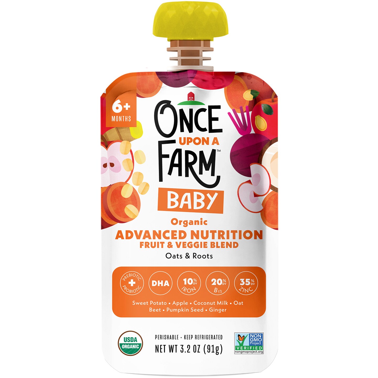 Once Upon a Farm Organic Advanced Nutrition Fruit & Veggie Blend, Oats & Roots