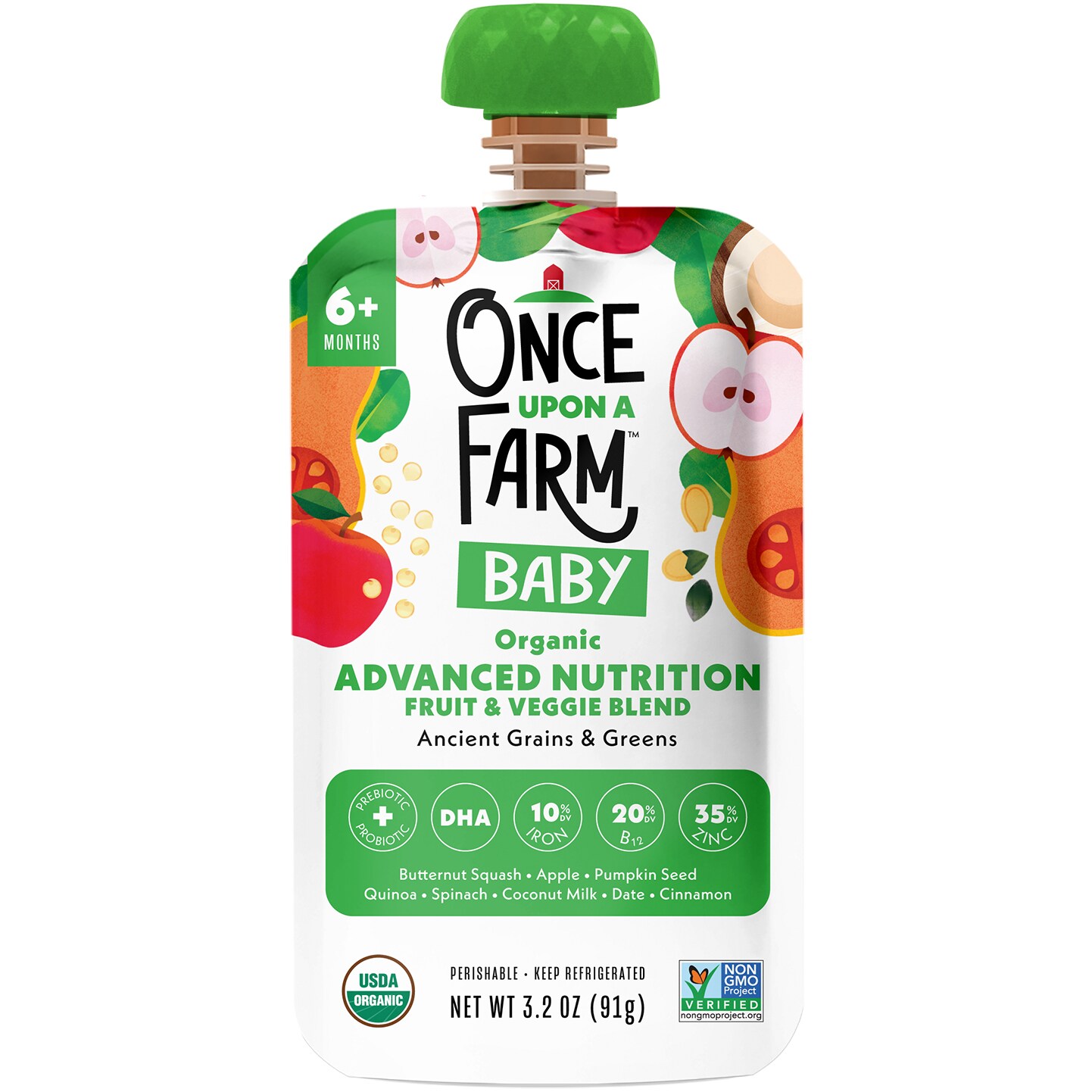 Once Upon a Farm Organic Advanced Nutrition Fruit & Veggie Blend, Ancient Grains & Greens