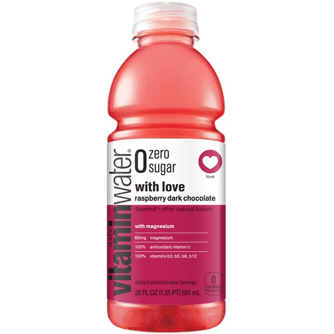 vitaminwater zero sugar nutrient enhanced water beverage, with love (raspberry dark chocolate), Plastic Bottle
