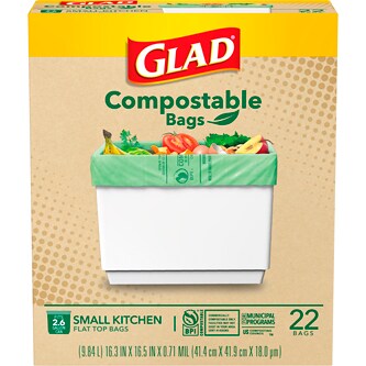 Glad Compostable Small Kitchen Trash Bags, 2.6 Gallon