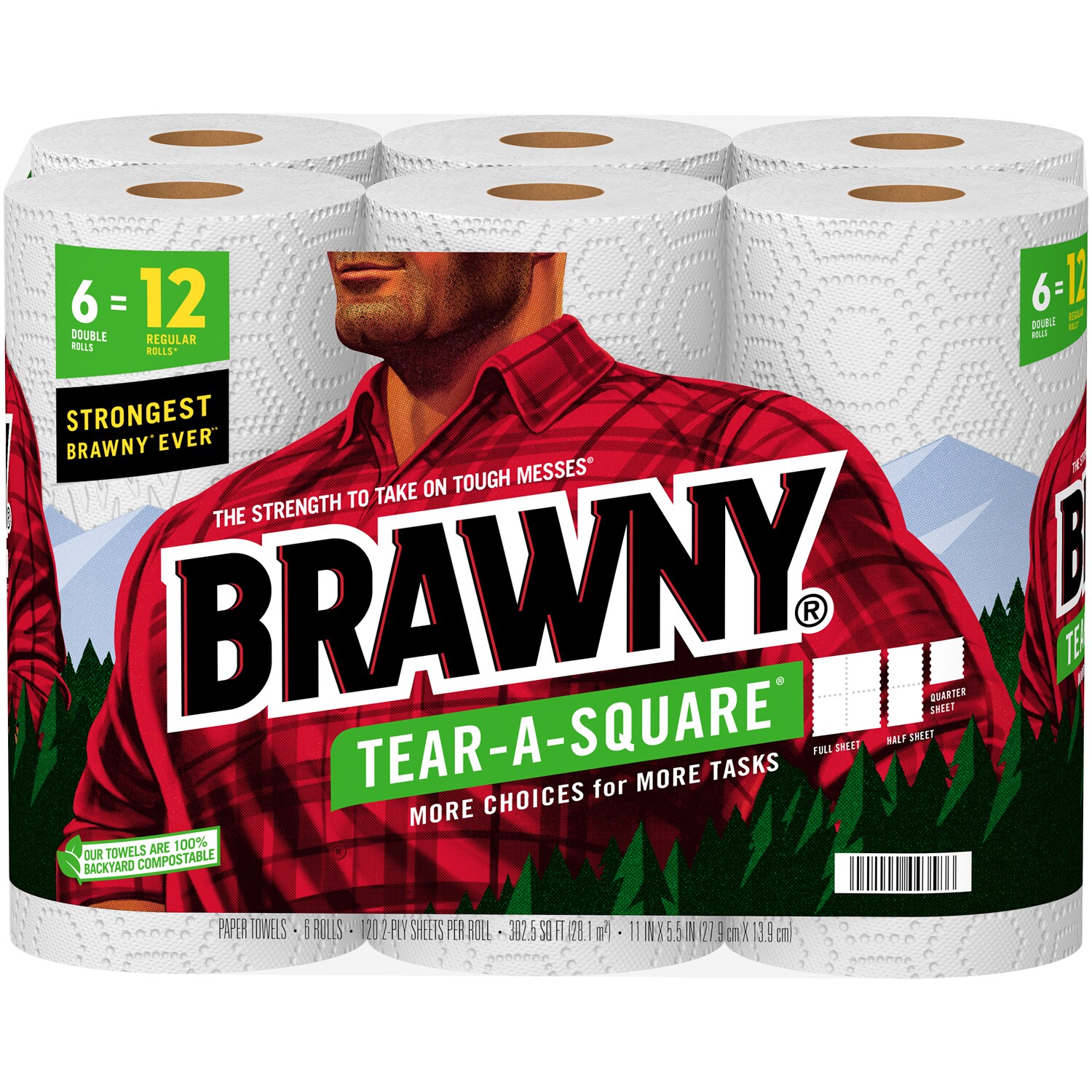 Brawny Paper Towels, Double Rolls, Tear-A-Square