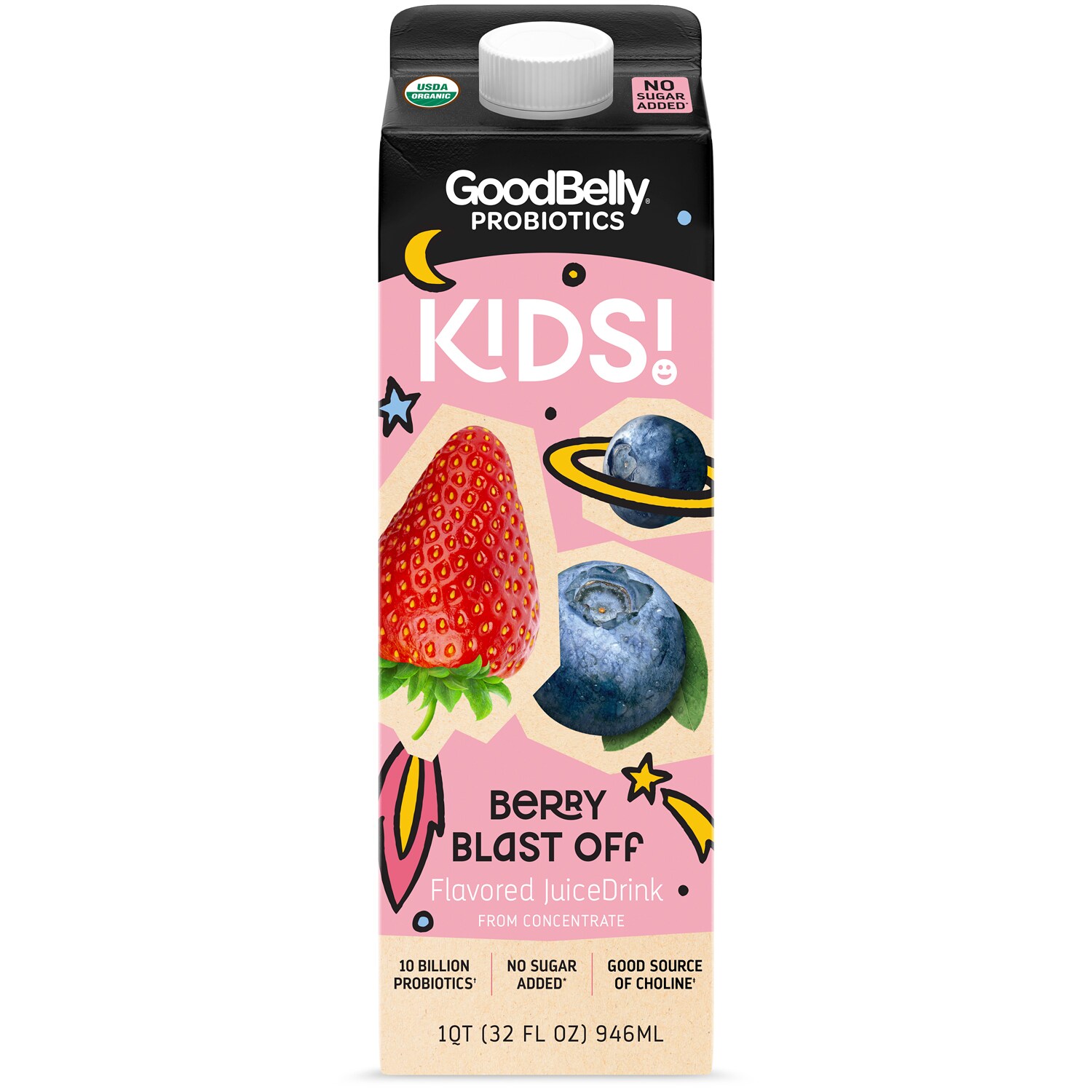 Goodbelly Probiotics Organic Kids Juice Drink, Berry Blast Off, Carton