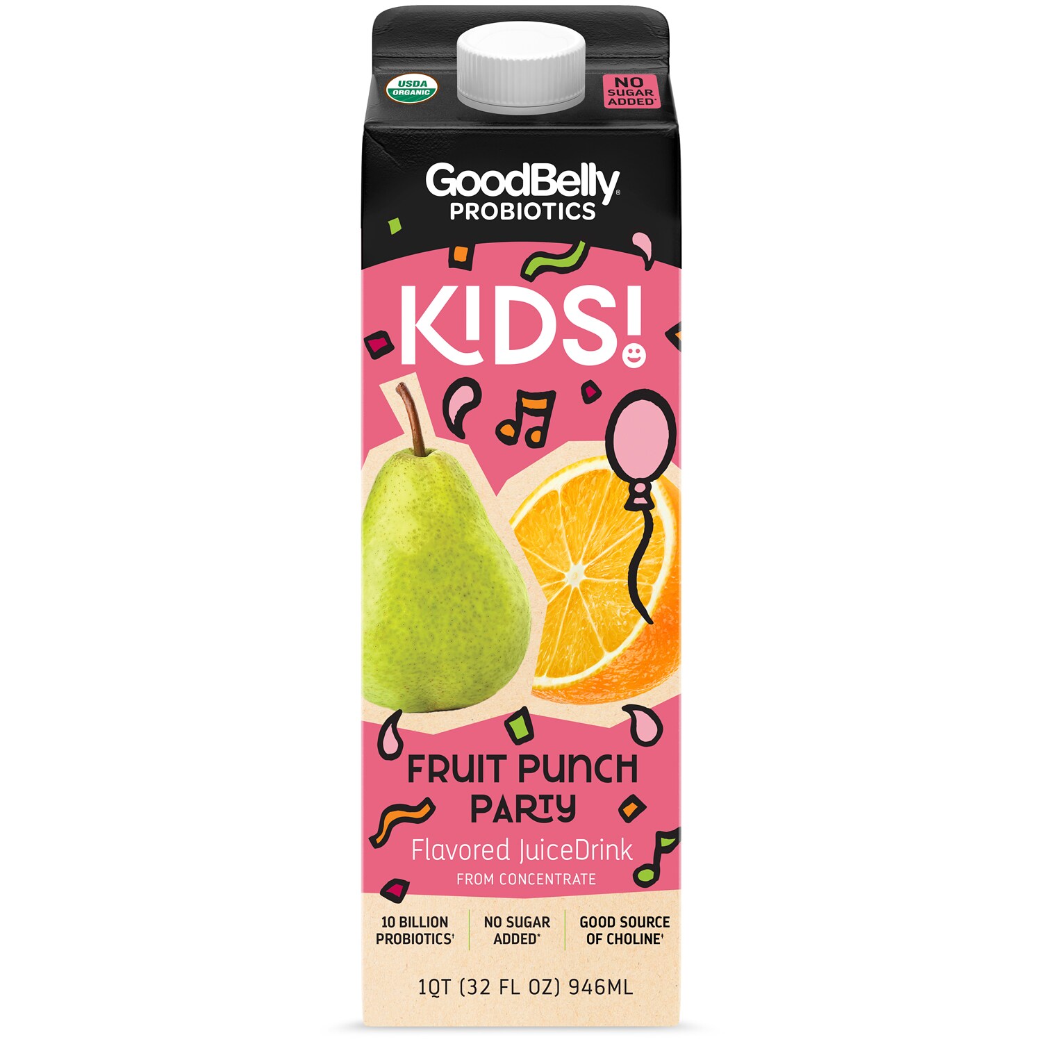 Goodbelly Probiotics Organic Kids Juice Drink, Fruit Punch Party, Carton