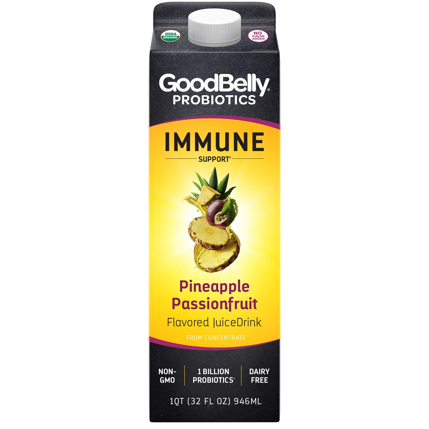 GoodBelly Probiotics Organic Immunity Support Juice Drink, Pineapple Passionfruit, Carton