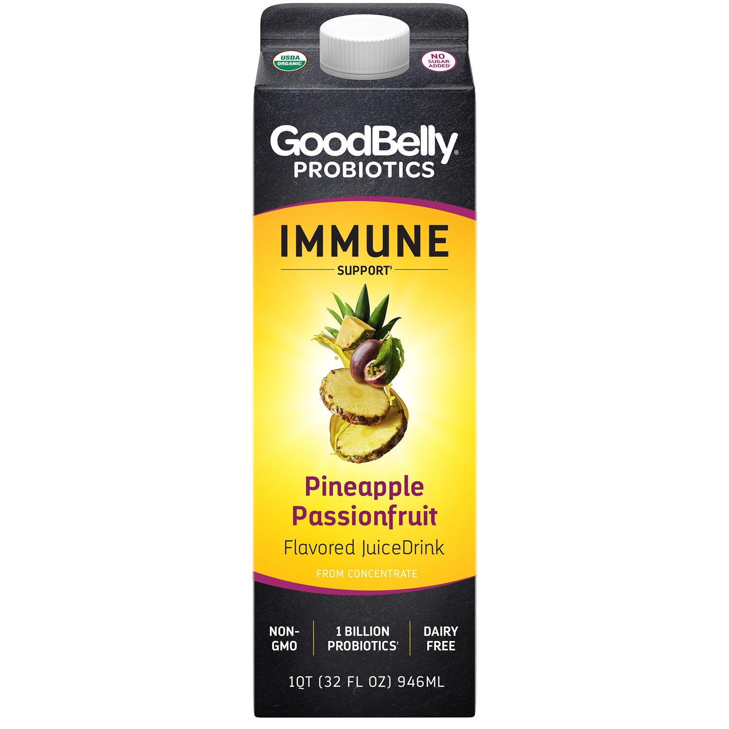 GoodBelly Probiotics Organic Immunity Support Juice Drink, Pineapple Passionfruit, Carton