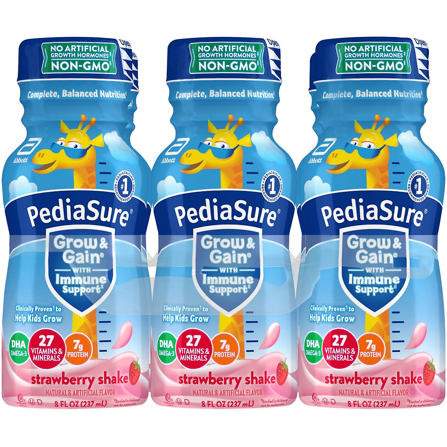 PediaSure Grow & Gain Shake, Strawberry, Plastic Bottles