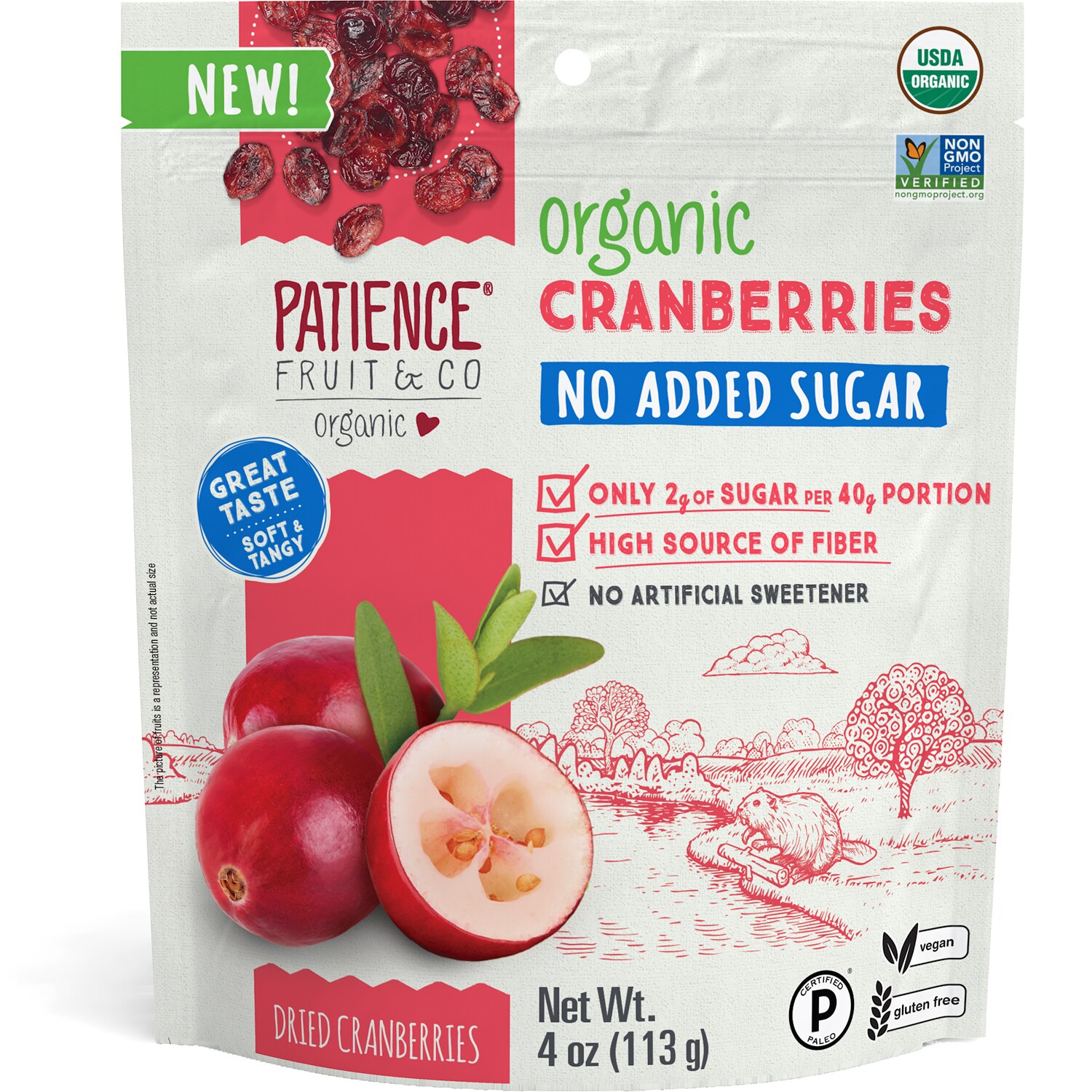 Patience Organic Dried Cranberries, No Added Sugar