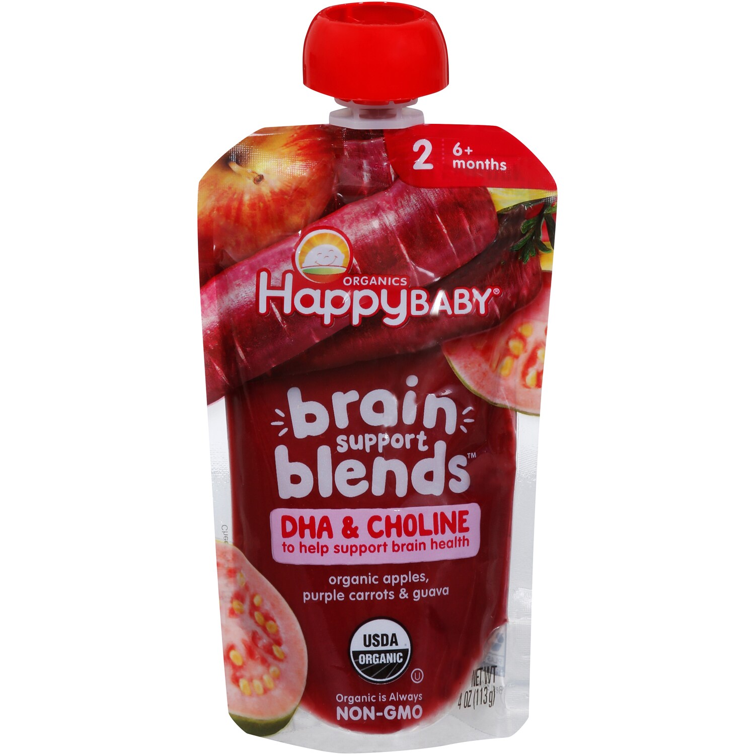 Happy Family Happy Baby Organic Brain Support Blends, Apples, Purple Carrots & Guava