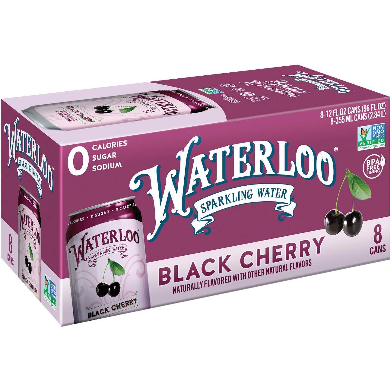 Waterloo Sparkling Water, Black Cherry, Cans