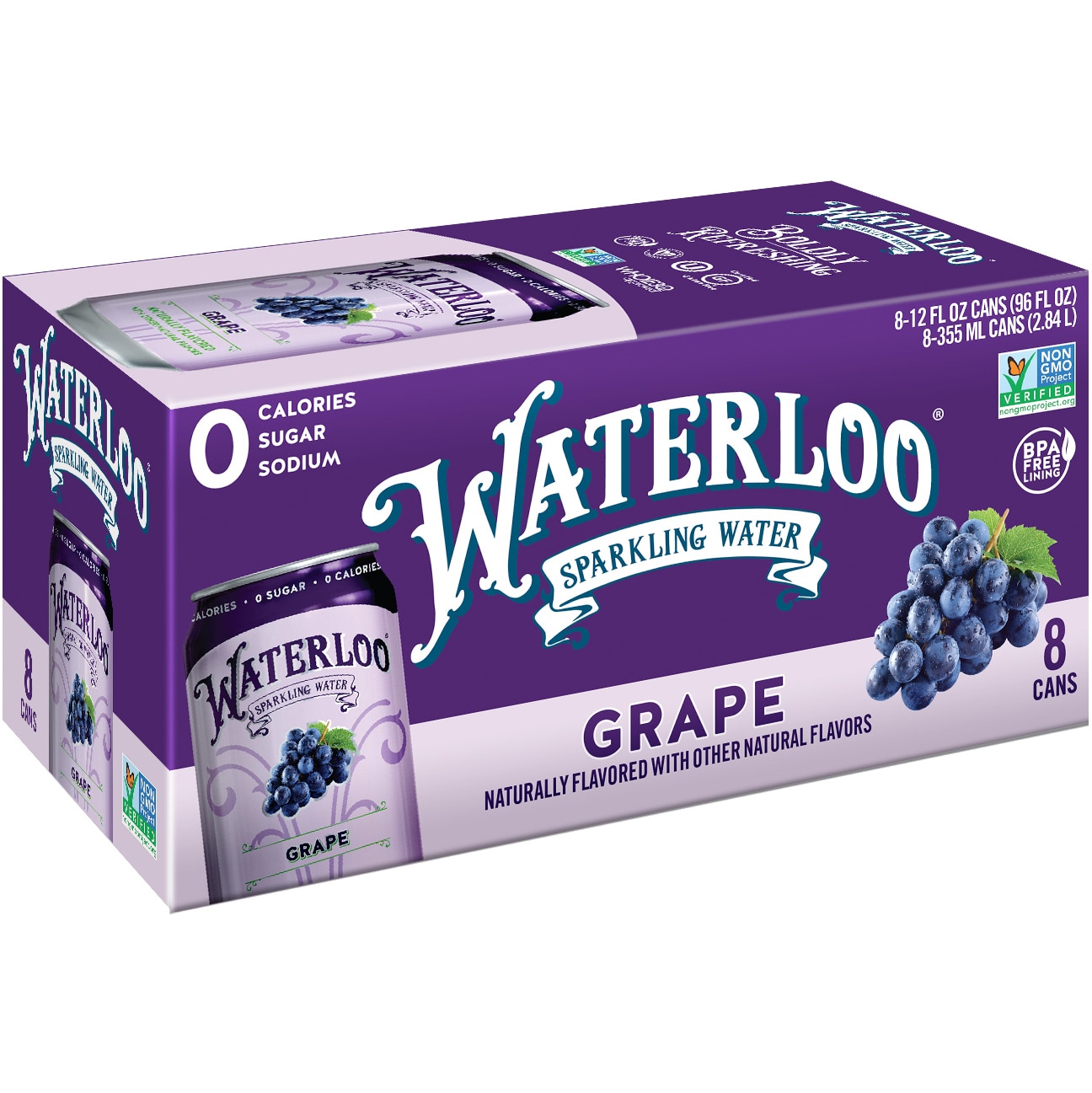Waterloo Sparkling Water, Grape, Cans