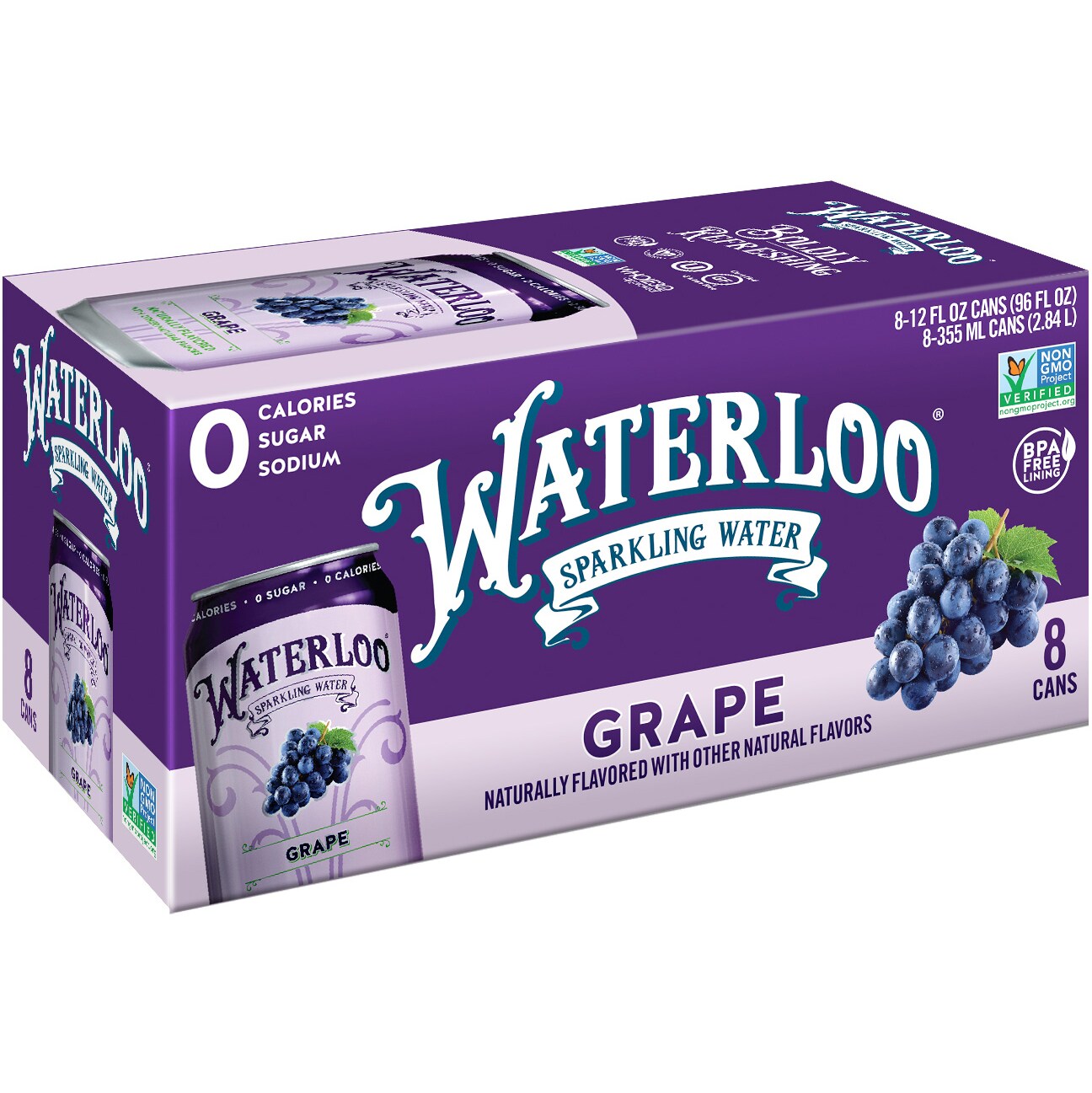 Waterloo Sparkling Water, Grape, Cans