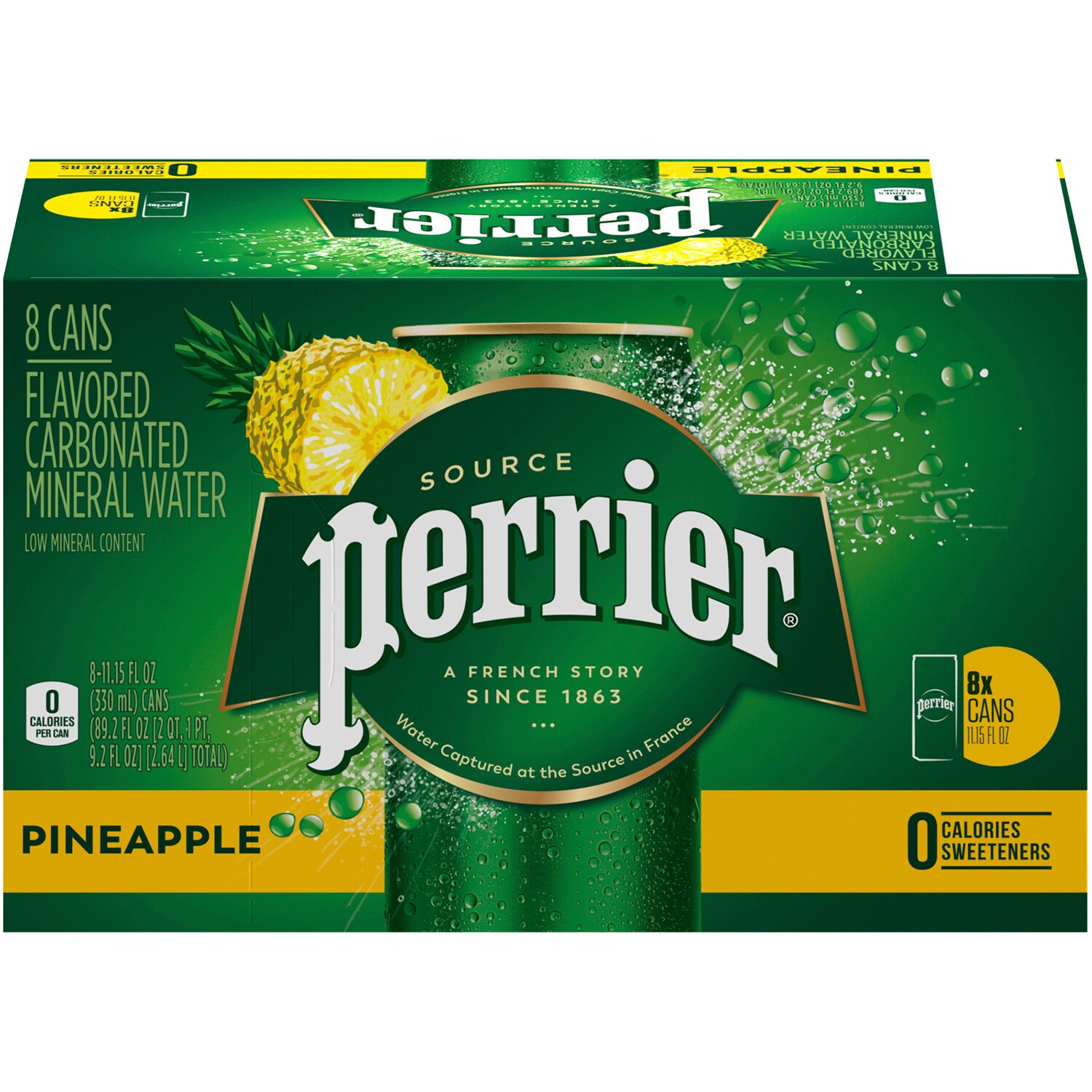 Perrier Sparkling Natural Mineral Water, Pineapple, Cans