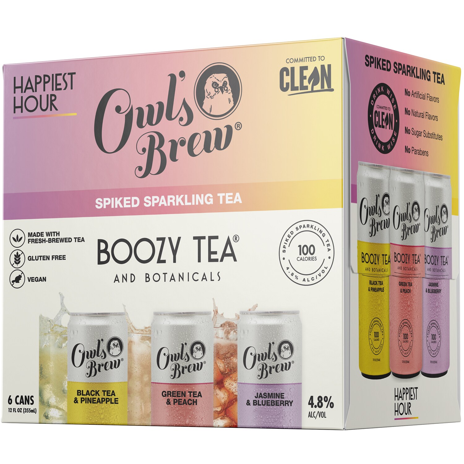 Owl's Brew Boozy Tea Happiest Hour Variety Pack, Cans