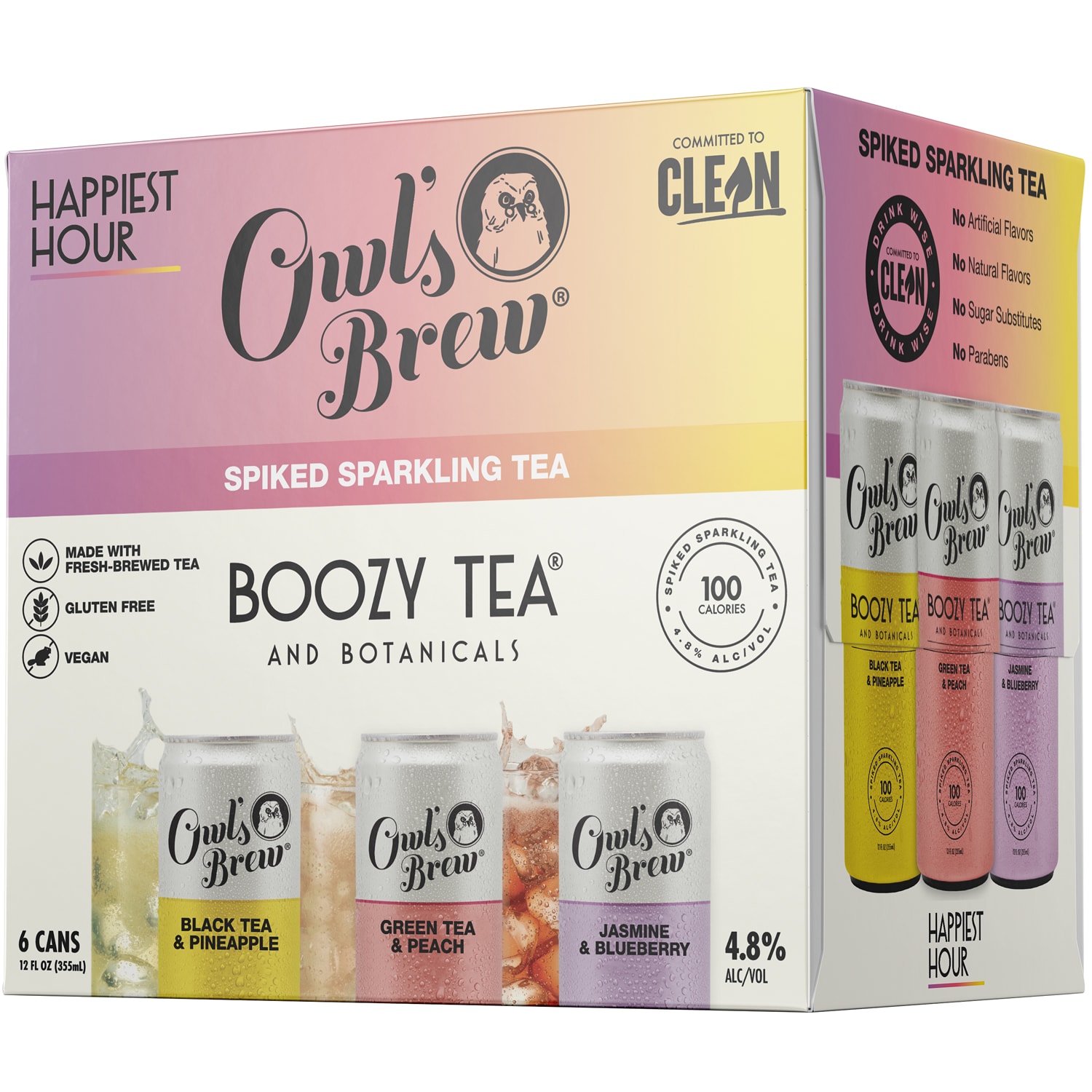 Owl's Brew Boozy Tea Happiest Hour Variety Pack, Cans