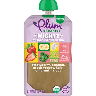 Plum Organics Mighty 4 Blend, Strawberry, Banana, Greek Yogurt, Kale, Amaranth & Oat