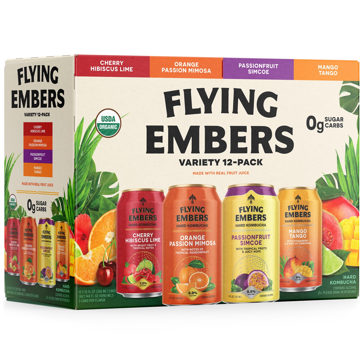 Flying Embers Hard Kombucha Variety Pack, Cans