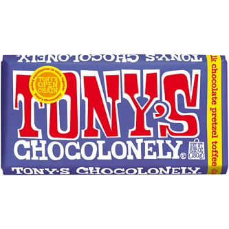 Tony's Chocolonely 42% Dark Milk Chocolate Bar with Pretzel & Toffee