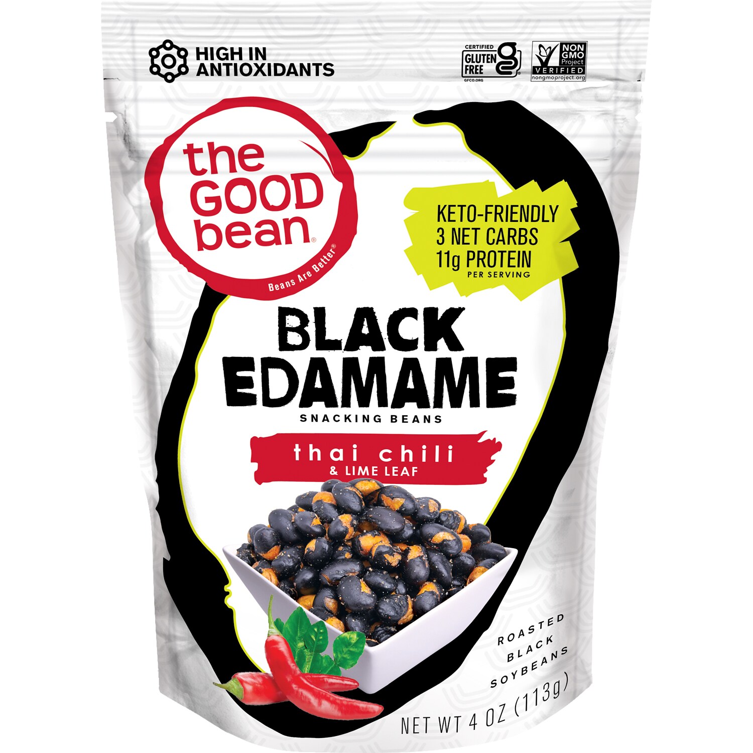 The Good Bean Black Edamame Snacking Beans, Thai Chili & Lime Leaf