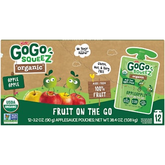 GoGo SqueeZ No Sugar Added Organic Applesauce & Fruit Puree, Apple Apple