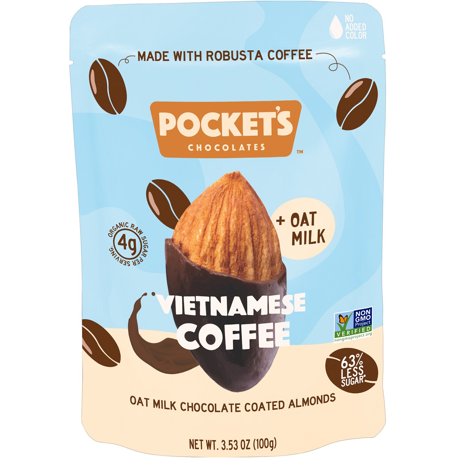 Pocket's Chocolates Oat Milk Chocolate Coated Almonds, Vietnamese Coffee