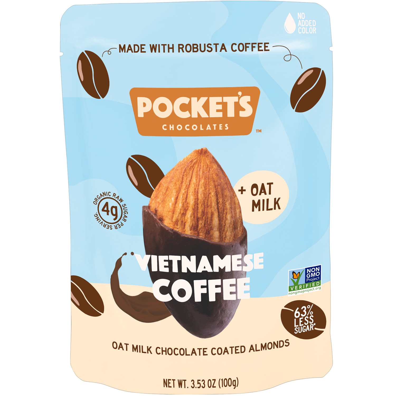 Pocket's Chocolates Oat Milk Chocolate Coated Almonds, Vietnamese Coffee