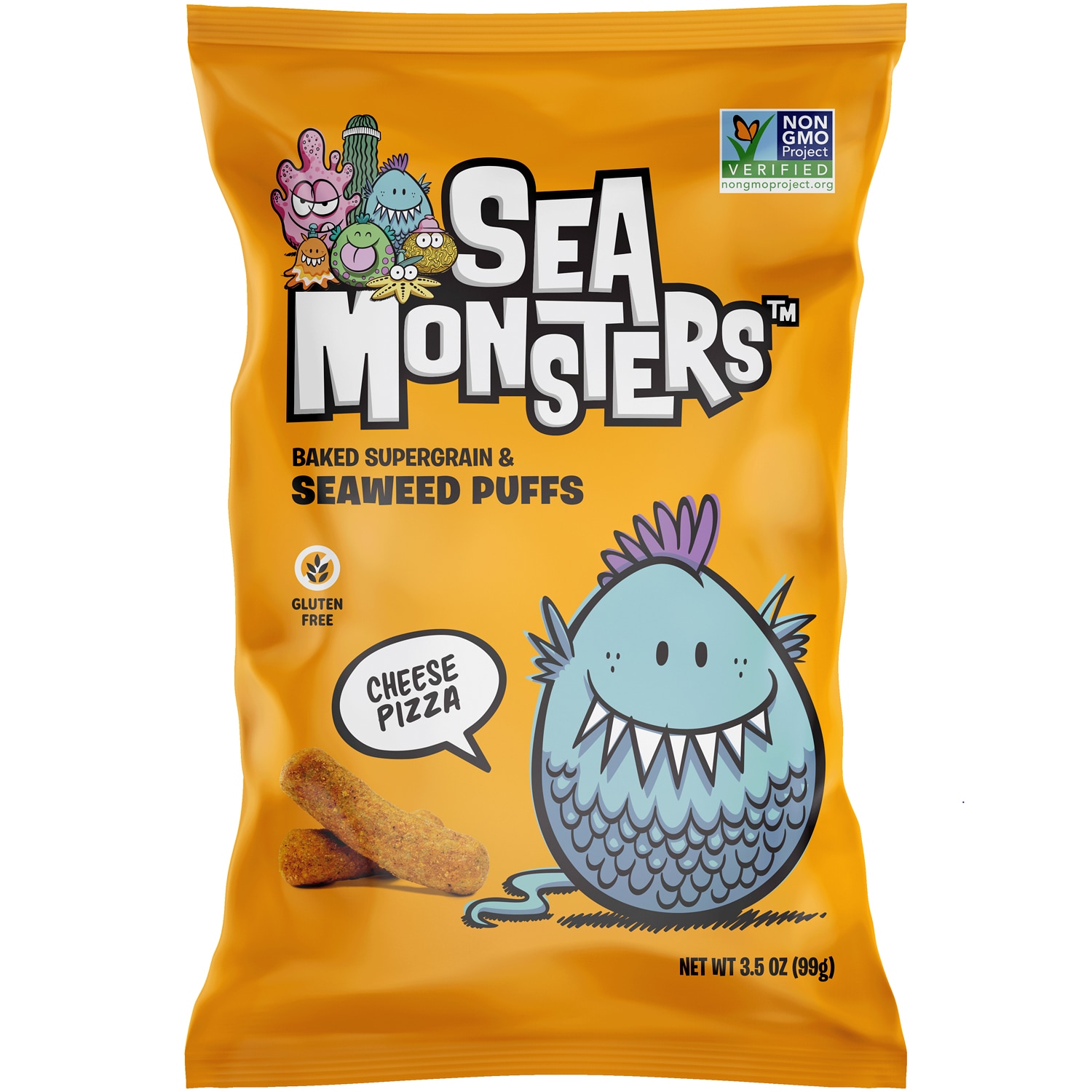 Sea Monsters Baked Supergrain & Seaweed Puffs, Cheese Pizza