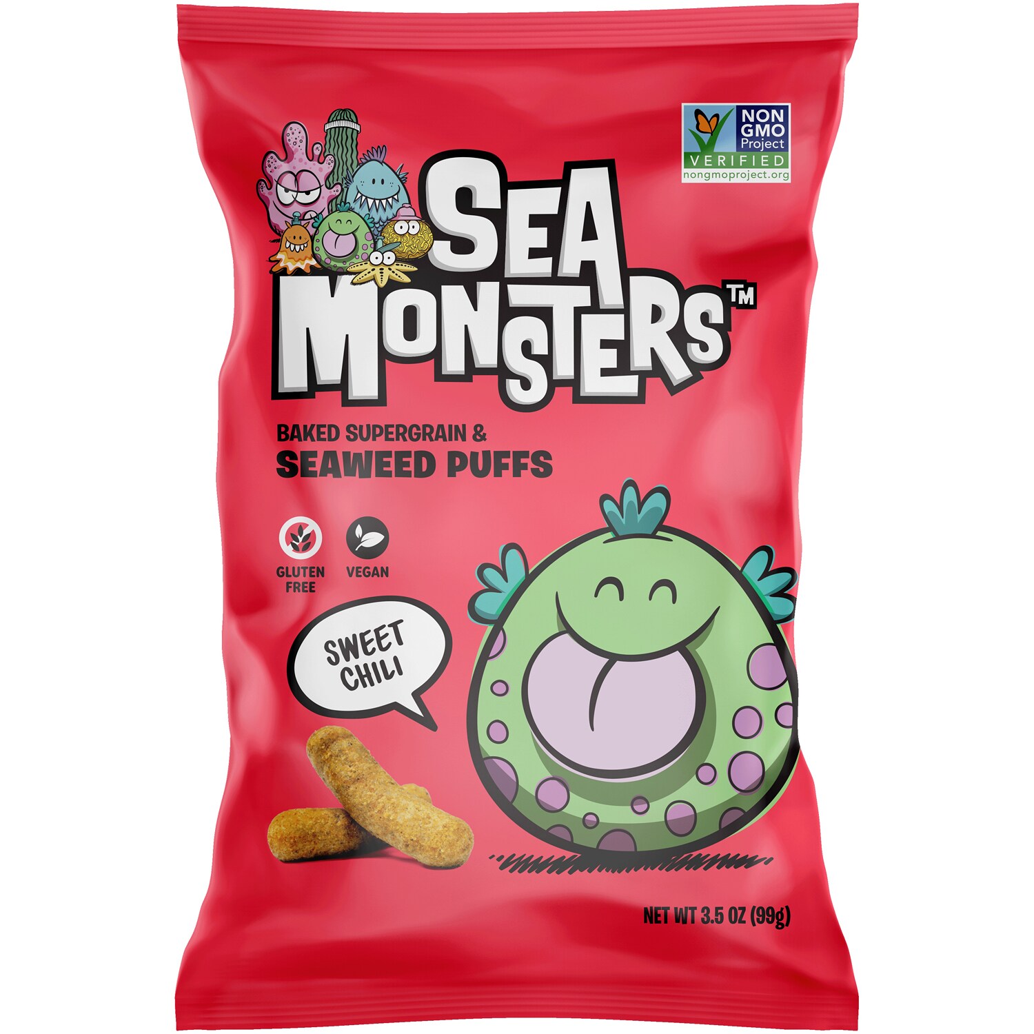 Sea Monsters Baked Supergrain & Seaweed Puffs, Sweet Chili